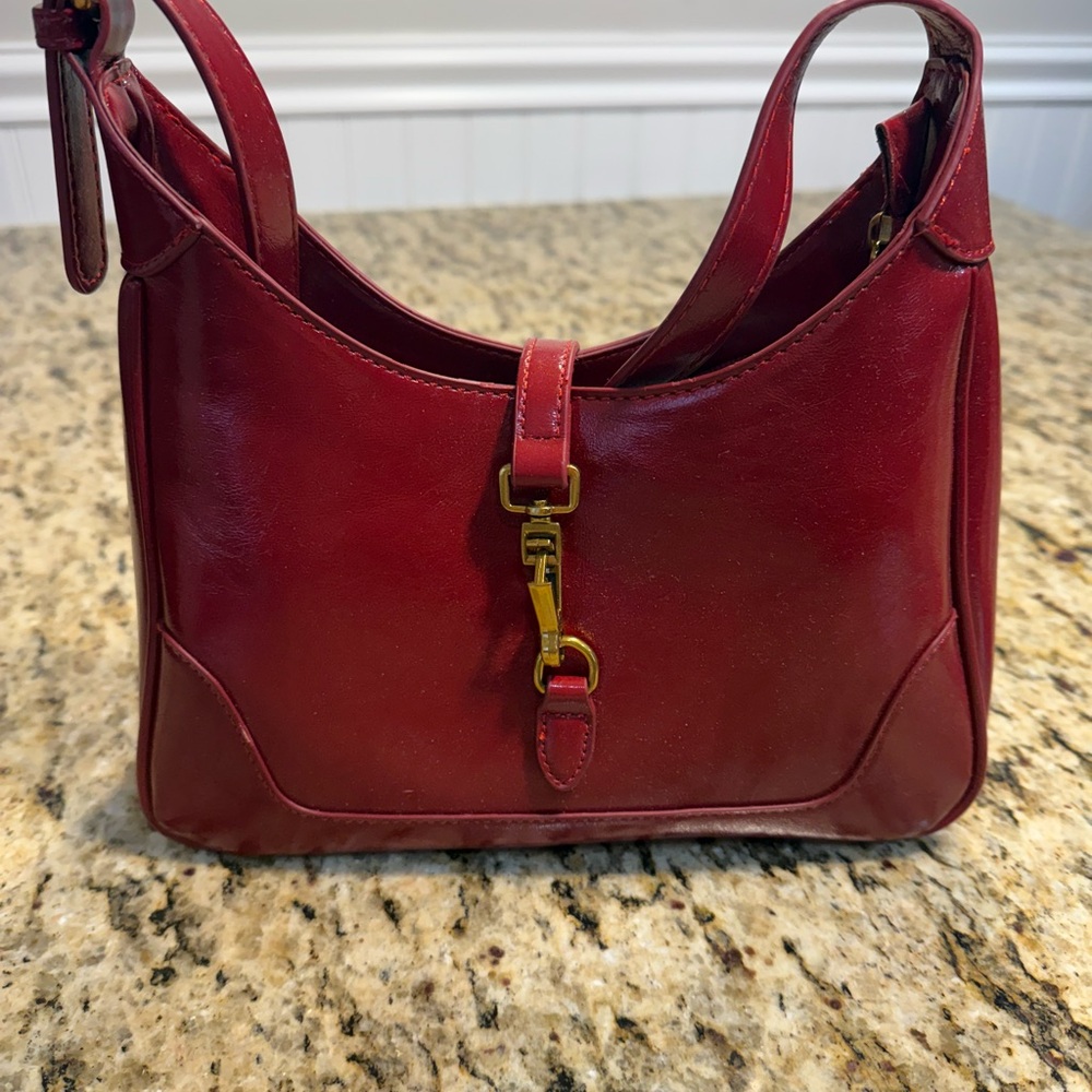 Chic Red Leather Shoulder Bag with Gold Hardware